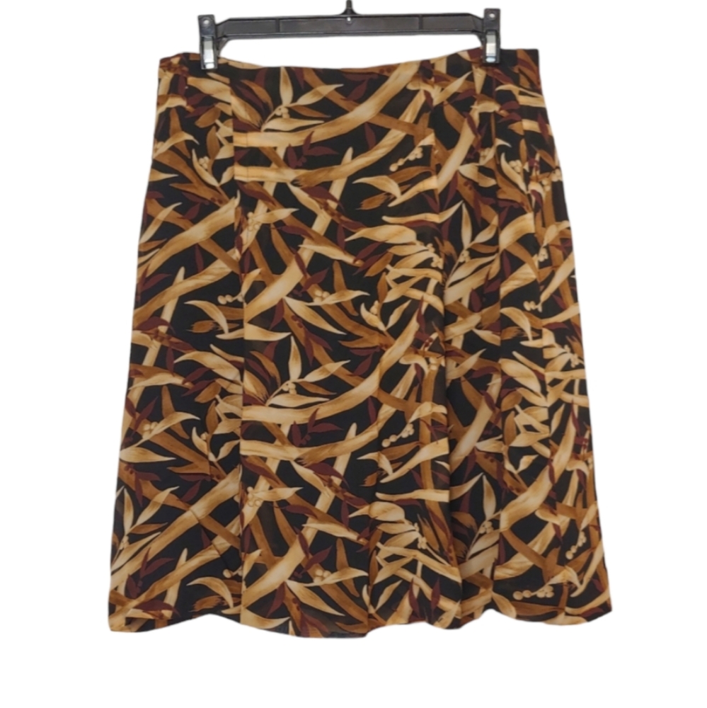 Liz Claiborne Collection Women's Tan Brown Leaf Pattern A Line Skirt Size 12